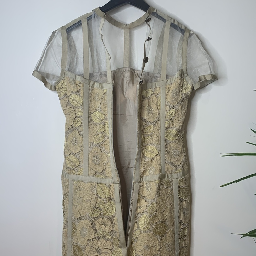 LÓPEZ KNUDSEN | Vintage Lace Crochet Mesh Ribbon Metallic Midi Cocktail Dress - Picture 14 of 17